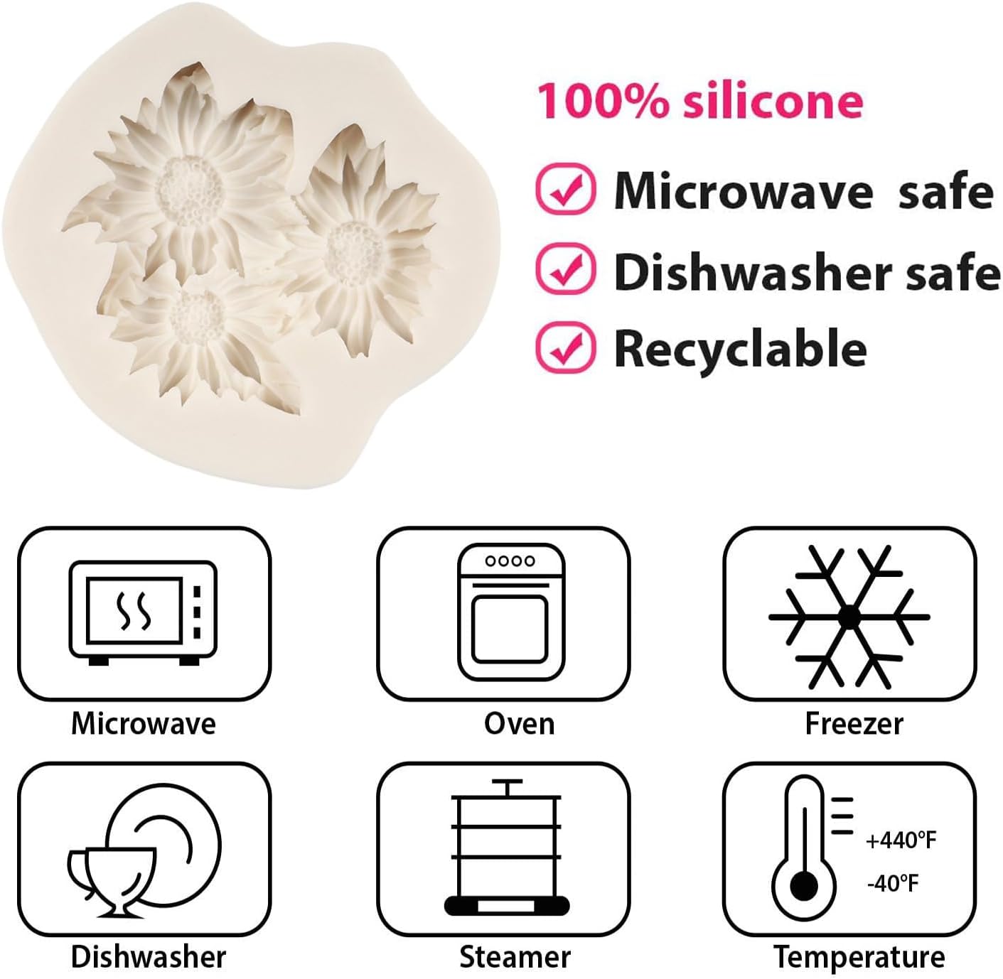 Rose Flower Silicone Mold Sunflower Peony Fondant Molds Set of 4