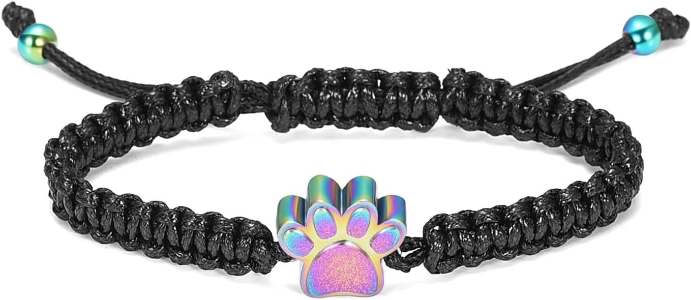 Cremation Bracelet for Pets Ashes - Dog Paw Pendant Bangle Stainless Steel Memorial Urn Jewelry-Colorful