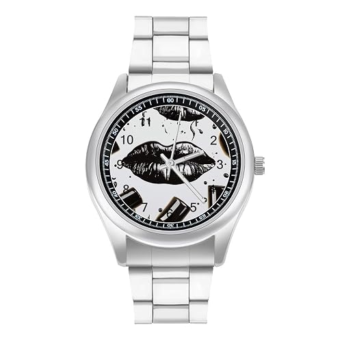 Black Lips Watches for Men Big Face Stainless Steel Watch