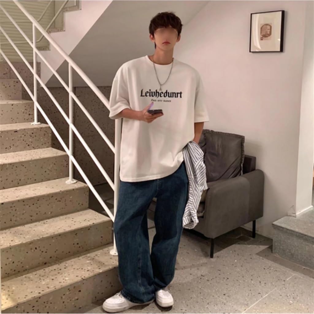 White Short Sleeved Men's T-Shirt Korean Version Loose Top Five Sleeve Couple Costume