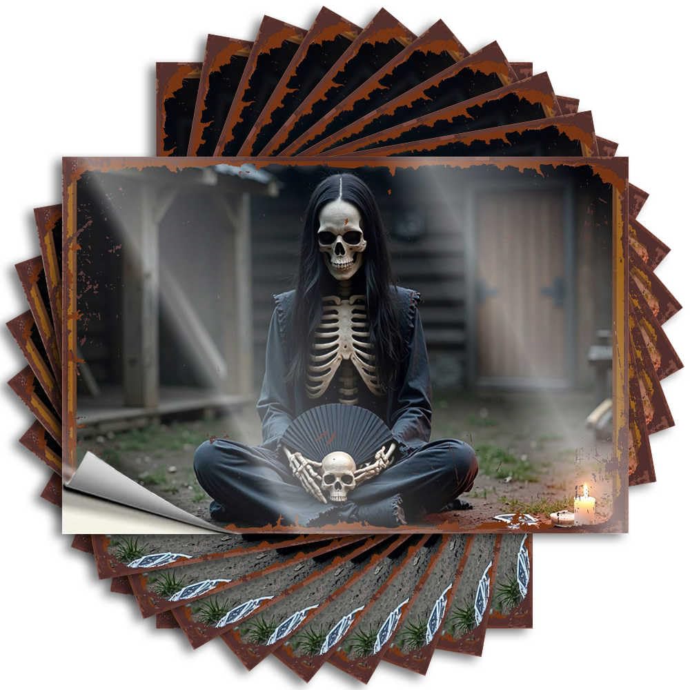 Patio Bar Accessories Hard Quote | Skeleton in Meditation: A Haunting Serenity Cool Durable Vinyl Sticker Easy Apply for Teen(12X18CM)