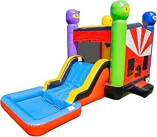 JumpOrange Ninja Warrior Commercial Grade Bounce House Water Slide Combo with Splash Pool for Kids and Adults (with Blower), Wet Dry Use, Basketball Hoop, Outdoor Indoor, Birthday Party Rental