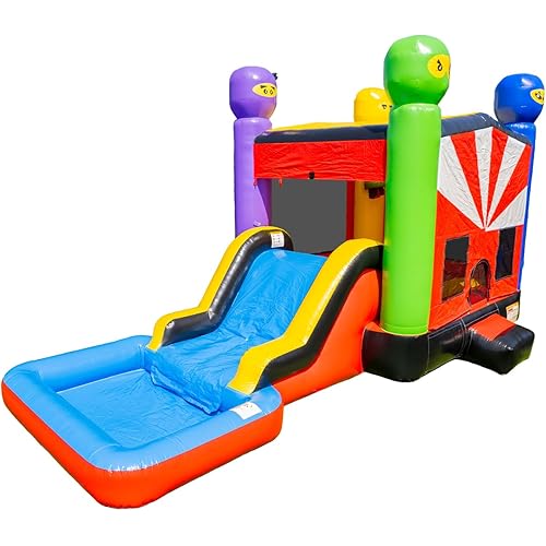 JumpOrange Ninja Warrior Commercial Grade Bounce House Water Slide Combo with Splash Pool for Kids and Adults (with Blower), Wet Dry Use, Basketball Hoop, Outdoor Indoor, Birthday Party Rental