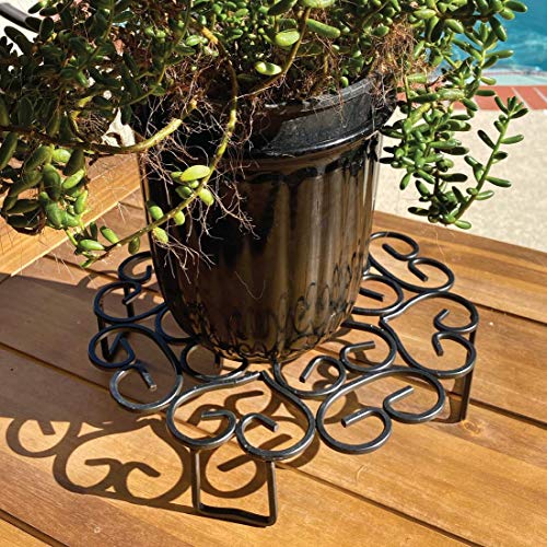 Lily’s Home Heavy Duty Metal Indoor Outdoor Potted Plant Stand, Scroll Design, Black. (8 Inch) #TOP1