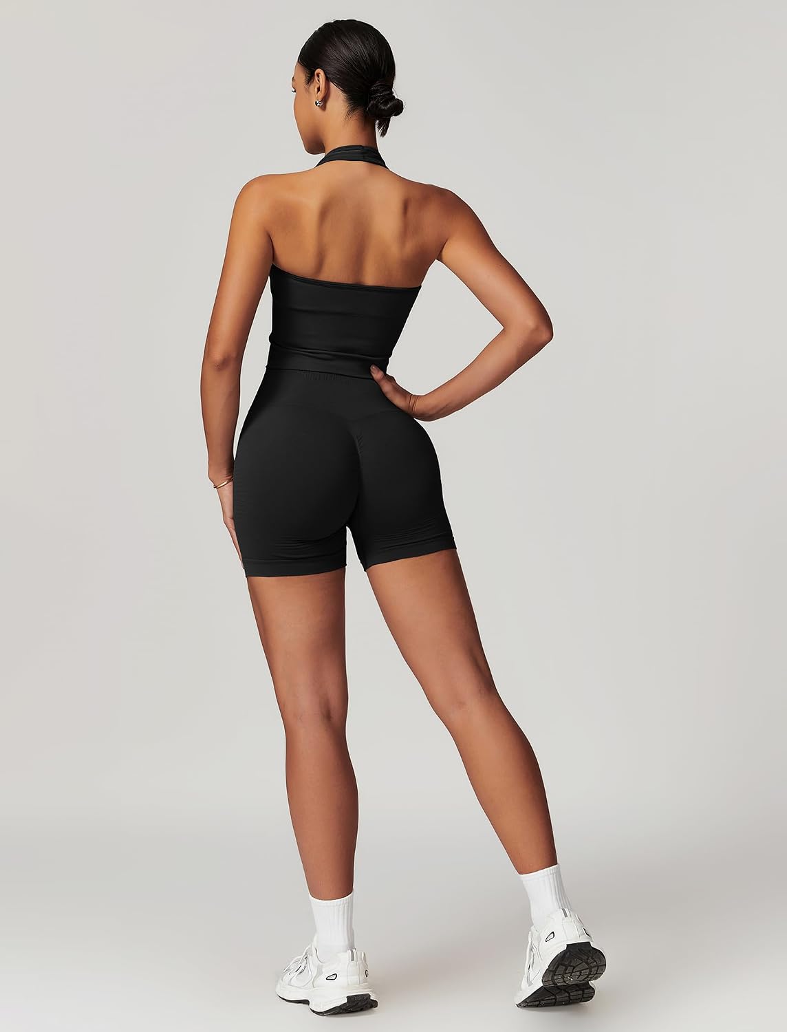 Women's 2 Piece Workout Sets Backless Sports Bra High Waisted Booty Shorts Gym Yoga Active Outfits