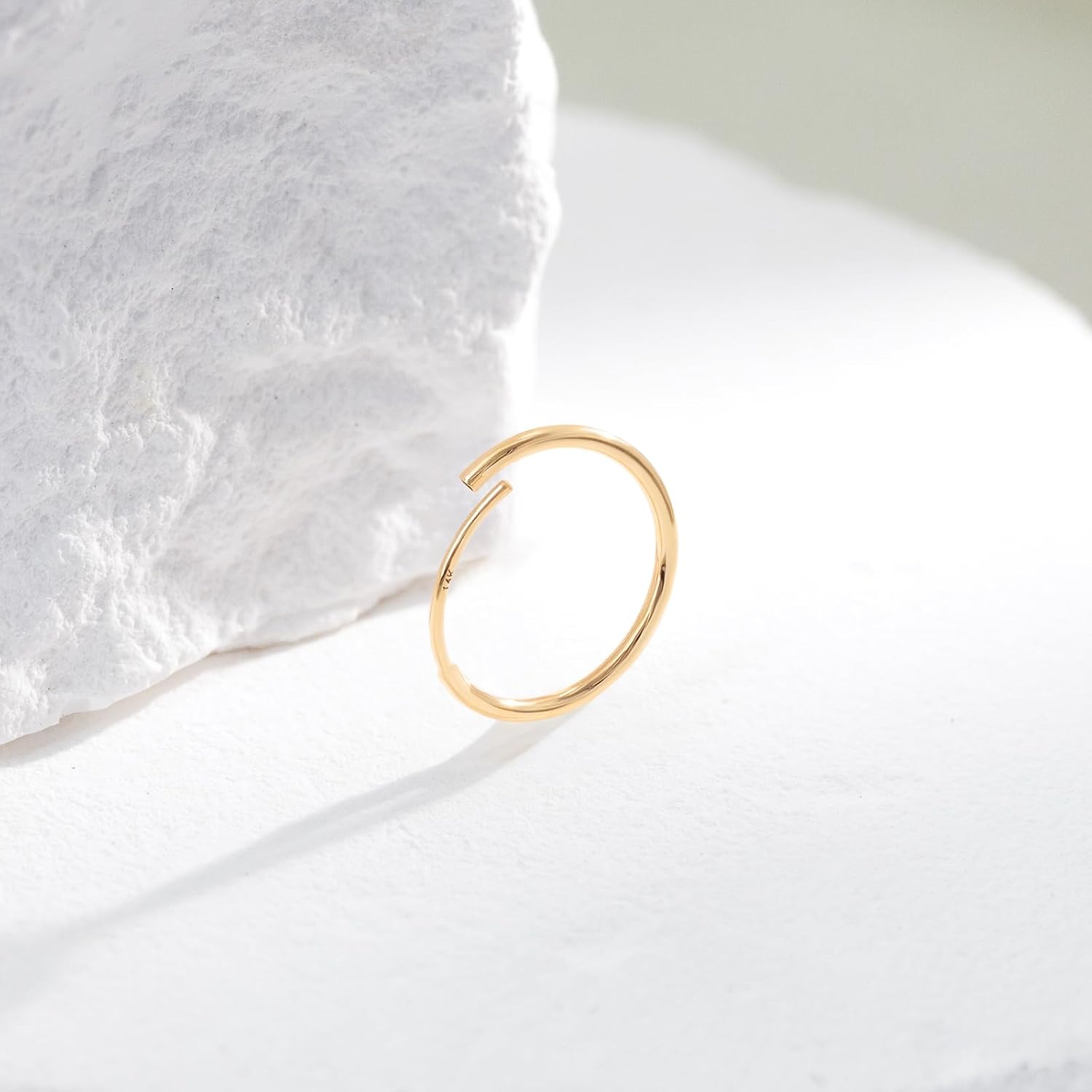 14k Yellow/White Gold 18G Nose Rings for Women Men, 8mm/10mm Septum Nose Ring Hoops Helix Tragus Daith Cartilage Earrings Piercing Jewelry