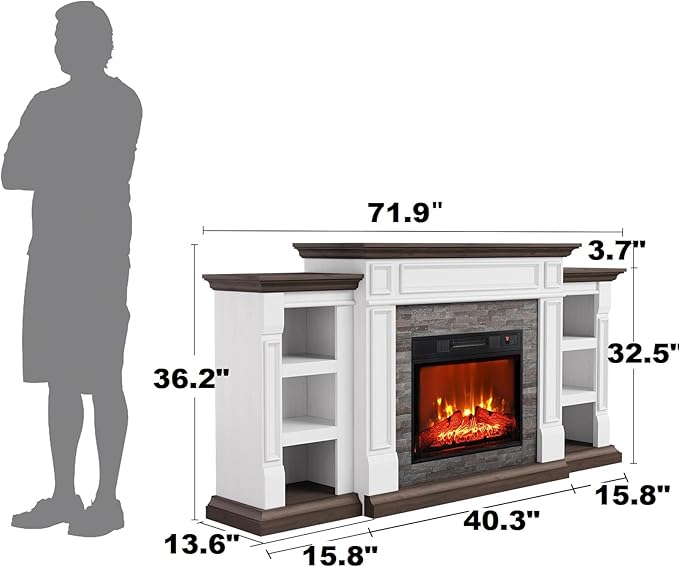 Chimenea Eléctrica Naice 72" con Manto y Gabinetes, Soporte TV miniatura 3