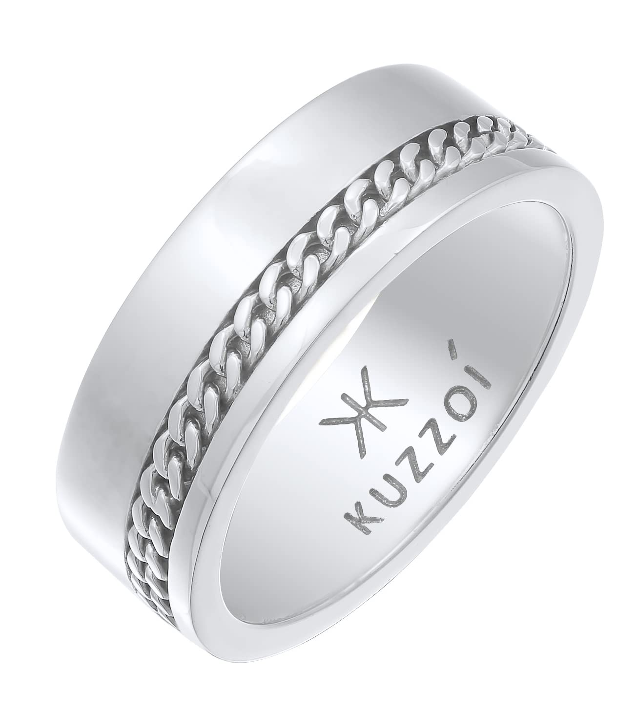 Kuzzoi Anillo de hombre para hombre con cadena blindada elemento de plata de ley 925, anillo ancho de plata de ley (8 mm) pulido anillo para hombre tamaño 60 - 66, 0608572622