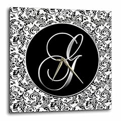 3 d Rose DPP 38756 1 Letter G Black and White Damask Wall Clock, 10 by 10 Inch product image
