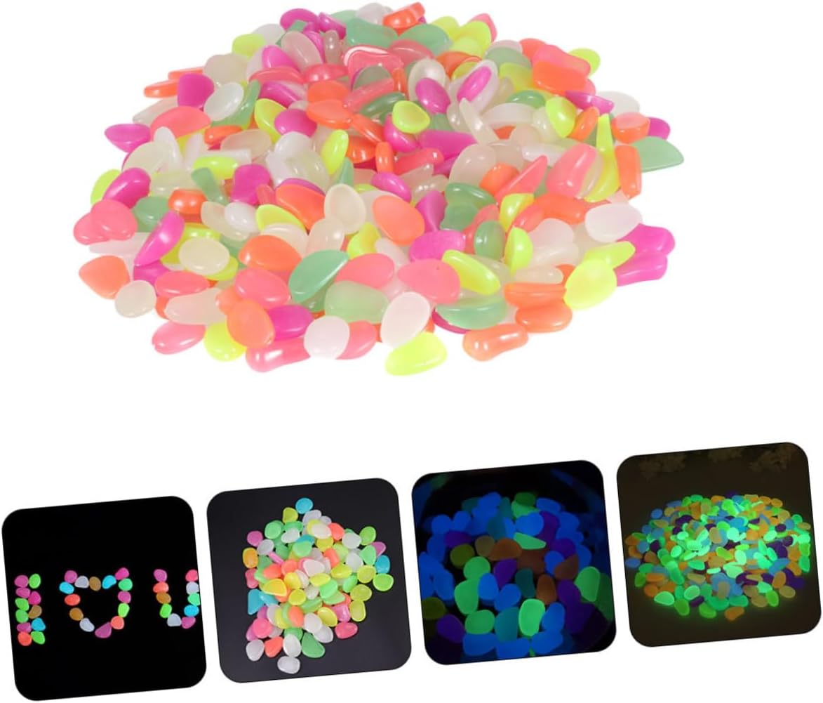 VANZACK 600pcs Fish Tank Pebbles Decorative Stones for Aquarium Landscaping Plastic Night Glow Rocks for Fish Tank Garden Pathways Easy to Use