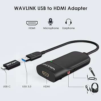 WAVLINK USB C to HDMI Adapter, 2K HDMI Adapter, USB 3.0 to HDMI Converter, Displaylink Chips supports up to 6 Moniter Displays for Windows