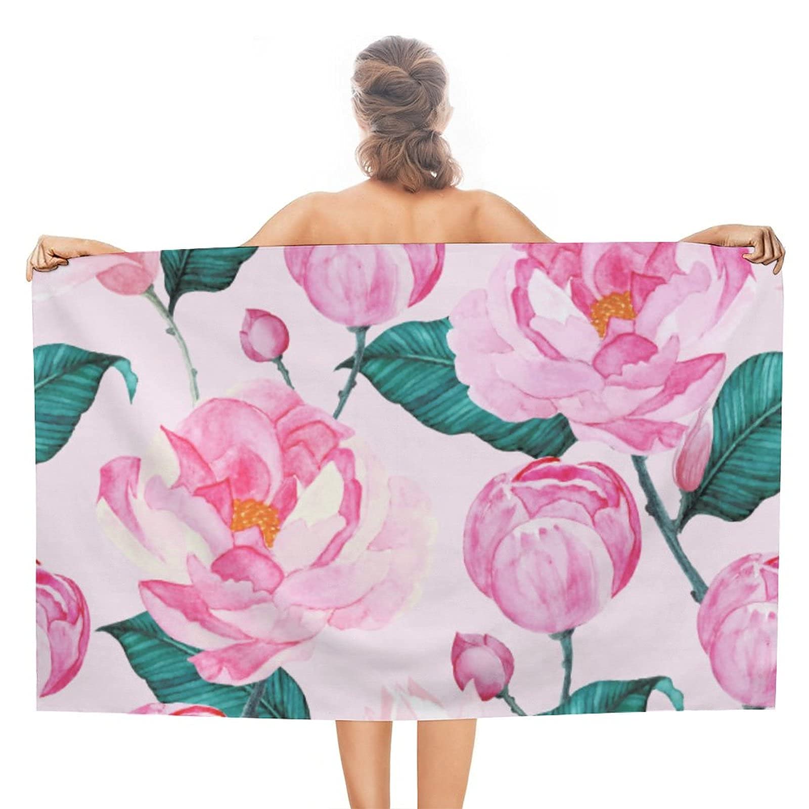 Lsjuee Watercolor Roses Beach Towel Teenage Girl Sand Free Superfine Fiber Beach Towel Oversized Graphic for Honeymoon Exercise or Training Picnic Swimming Class Pool Swimming Hawaii 32INx52IN