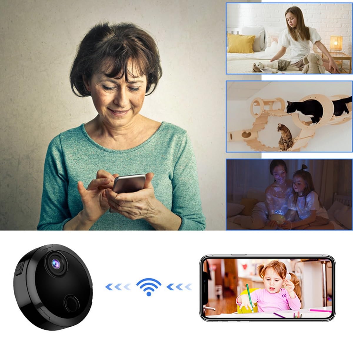 Mini ukryta kamera, wewnętrzne zewnętrzne bezprzewodowe kamery WiFi, mikrokamera z wykrywaniem ruchu i lampami noktowizyjnymi, kamera HD 1080p z nagrywaniem w pętli