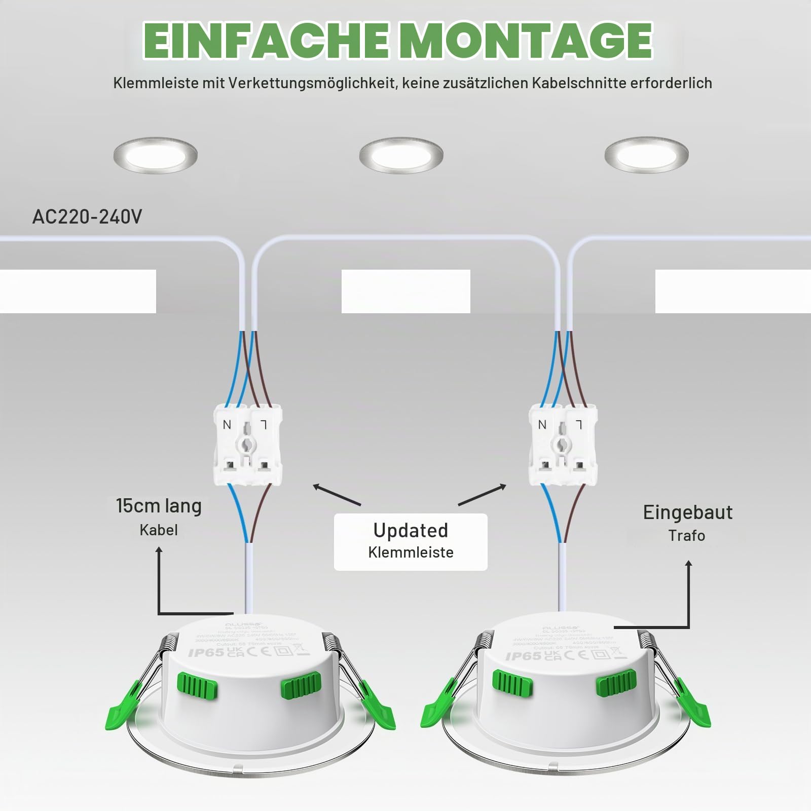 ALUSSO LED Einbaustrahler 230V Flach Spots 68mm, 3WT 4W 6W 8W 3CCT 3000K Warmweiß 4000K Neutralweiß 6500K Kaltweiß IP44 Einbauleuchten für Badezimmer Küche Wohnzimmer, 10er Set