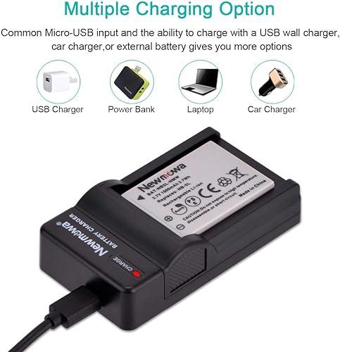 Miniatura 3 de Newmowa Batería de repuesto NB-5L (paquete de 2) y cargador USB portátil para Canon NB-5L y Canon PowerShot S100, S110, SD790IS, SD850IS, SD870IS,
