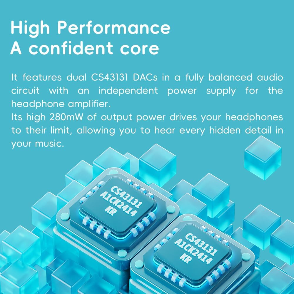 Close-up of dual CS43131 DAC chips on a circuit board
