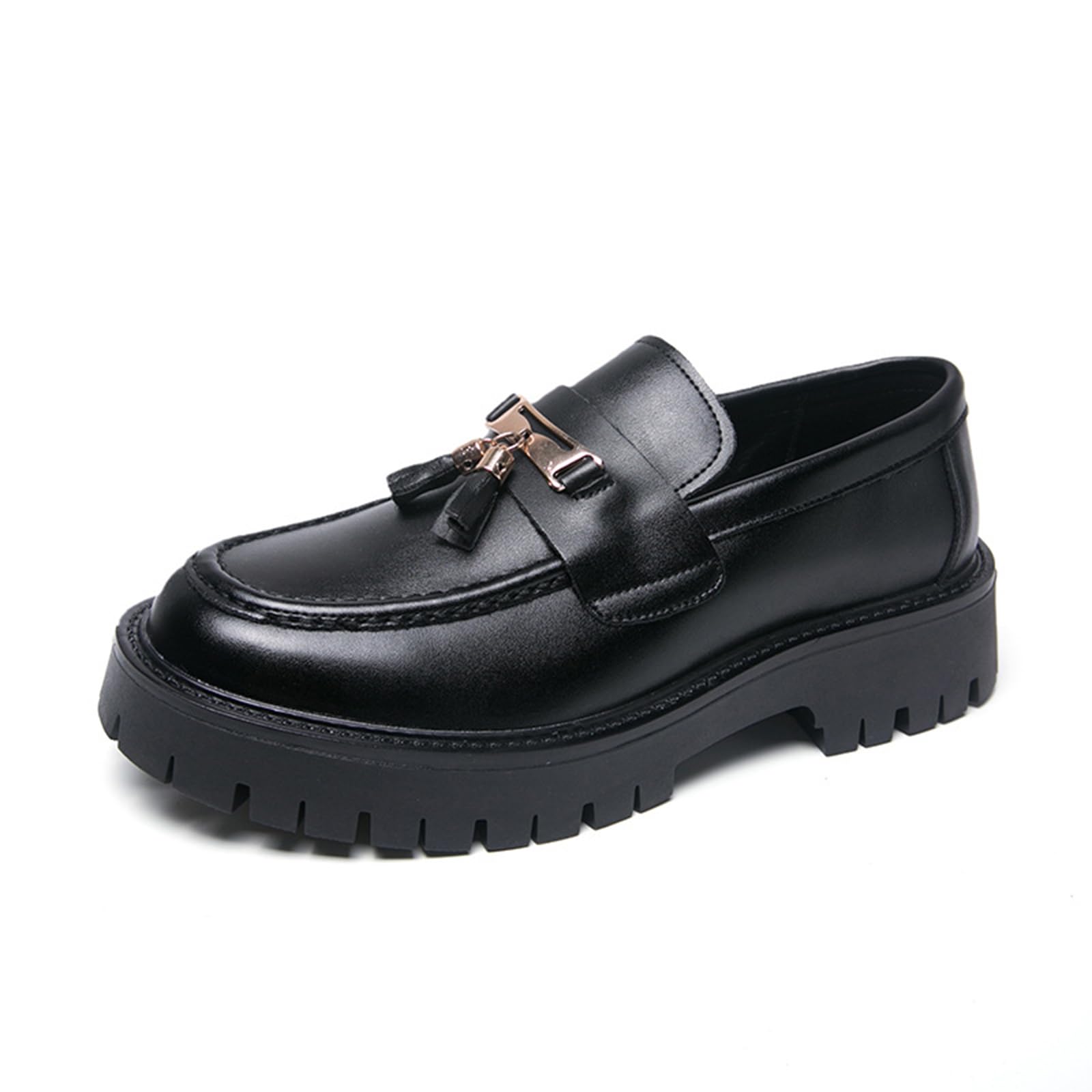 Mocasines Hombre Piel PU con Borlas Zapatos Vestir Casual Suela Gruesa
