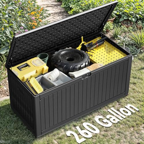YITAHOME 260 Gallon Double-Wall Deck Box with Divider & Side Handles, Outdoor Large Storage for Patio Furniture Cushions, Garden Pool Accessories, Water Resistant & Lockable