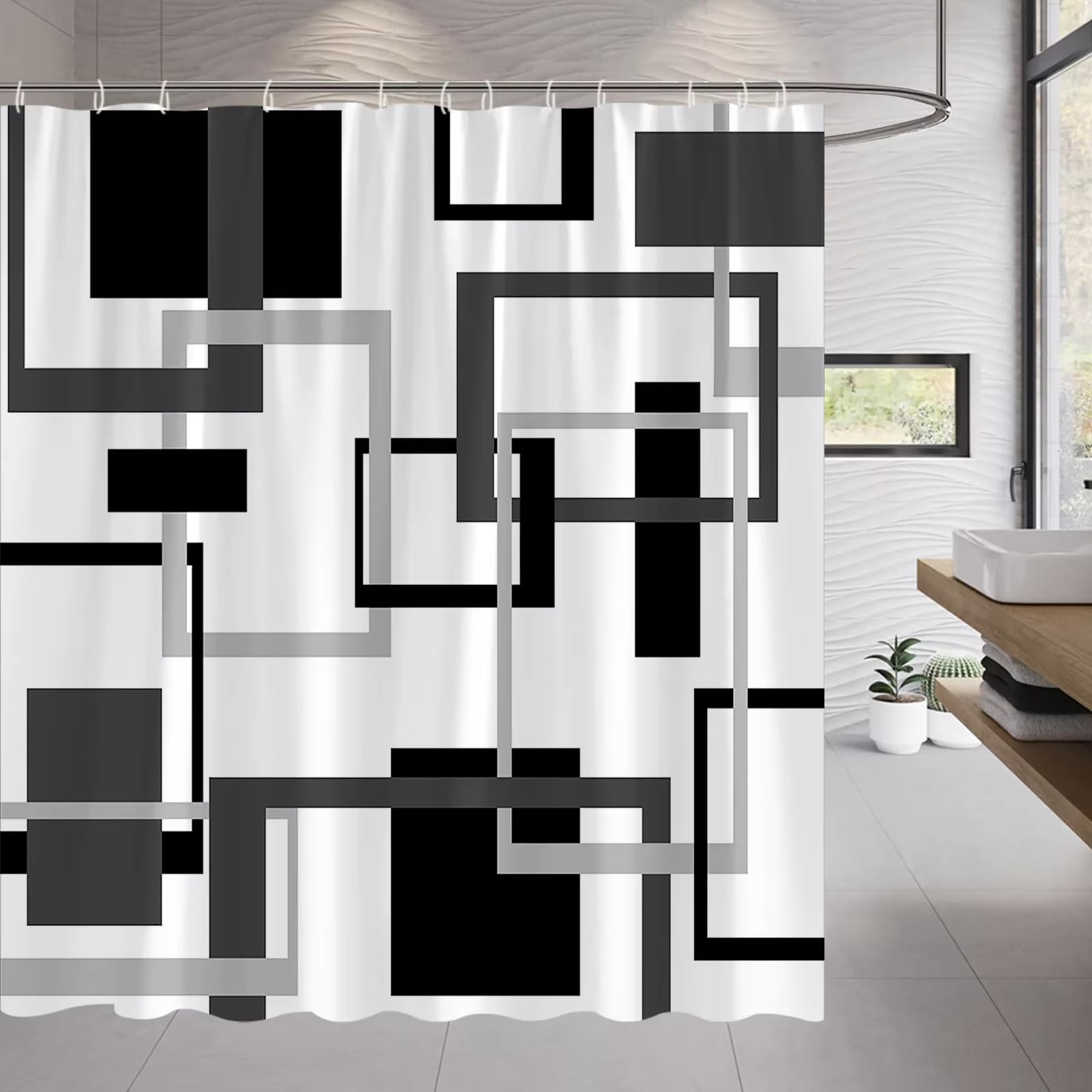 Rideau de douche géométrique 3D en tissu élégant pour salle de bain moderne 120x230 cm