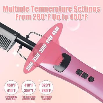 Hot Comb Hair Straightener, Hot Comb for Wigs, Electric Straightening Comb, 280~450℉ Temperatures Adjustable, 60 Min Auto Shut Off, for Wigs, Afro Hair & Beard