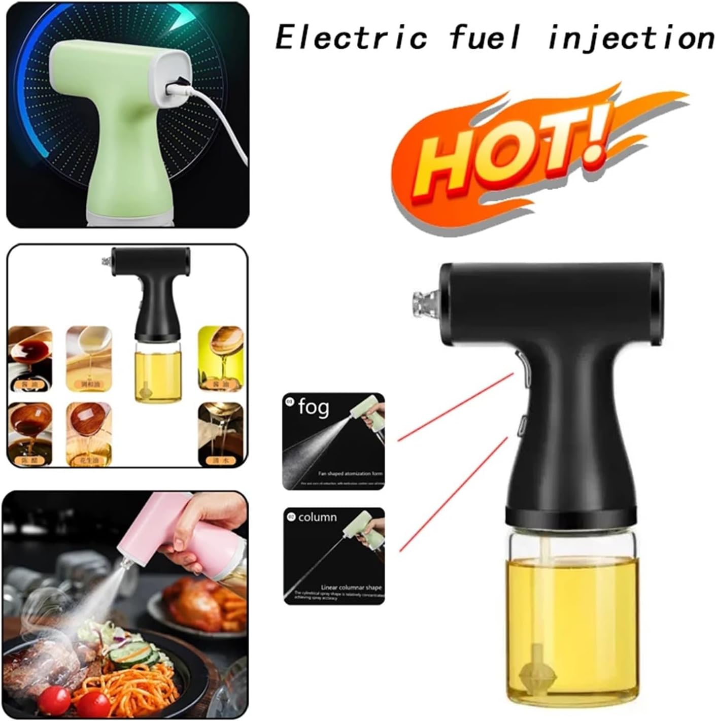 Electric Oil Spray Bottle Glass Cooking Oil Dispensers Oil Butters Sprayers Kitchen Air Fryer BBQ Salad Baking