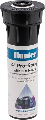 Hunter Cabezal de Aspersor Emergente Pro 4", Patrón de Rociado Ajustable 0360, Cobertura de 8'15', Sistema de Riego Subterráneo para Césped, Cabezal