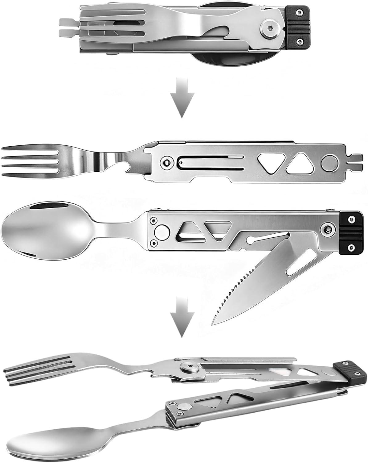 5-in-1 Camping Utensils Set with Pouch Folding Fork Spoon Knife