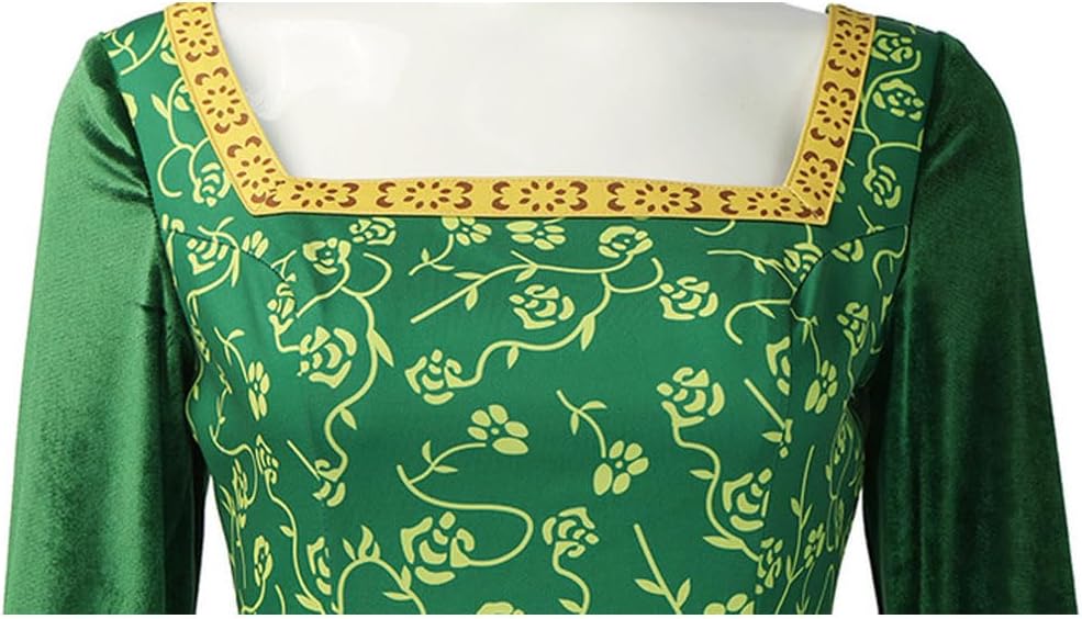 Women's Dress Costume Adult Princess Cosplay Green Velvet Gown Halloween Outfit - Image 4