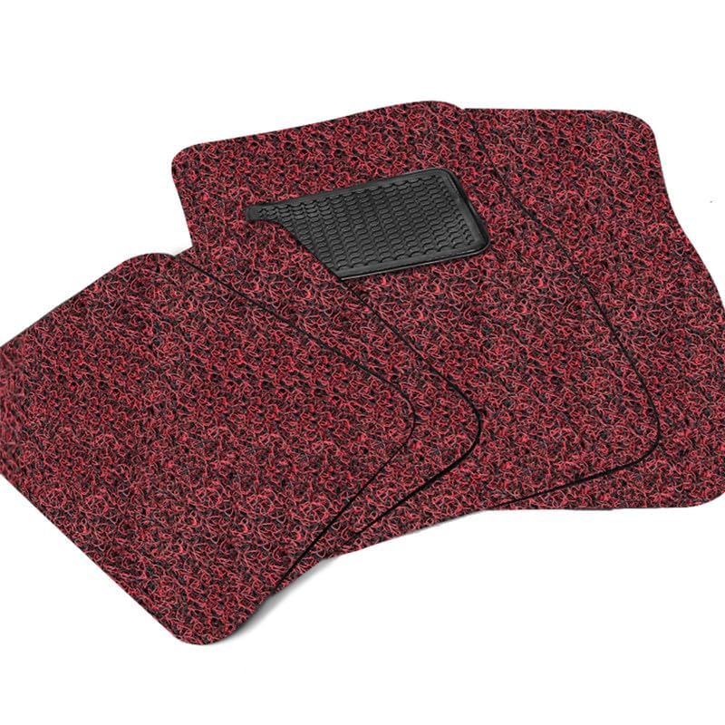Image of FAM Enterprises Curly Car Floor Mat Compatible for Nissan Kicks||Curly /Noodle Car Mat Dust & Liquid Trapping with Heel Pad||Set of 5 ||Color-Black Red