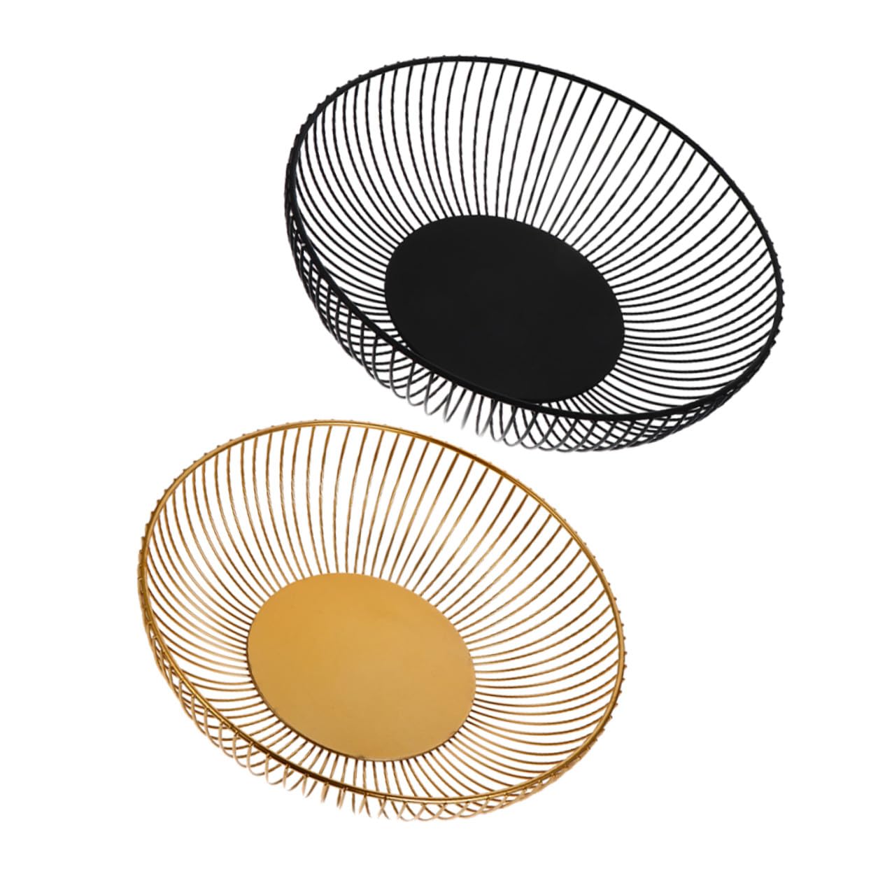 2 Szt. Częściowy Metalowych Koszyków Owoce i Przekąski Okrągłe Metalowe Kosze Druciane Warzywa Chleb i Słodycze Stylowy Organizer Blat Kuchenny Złoto Czarny Design
