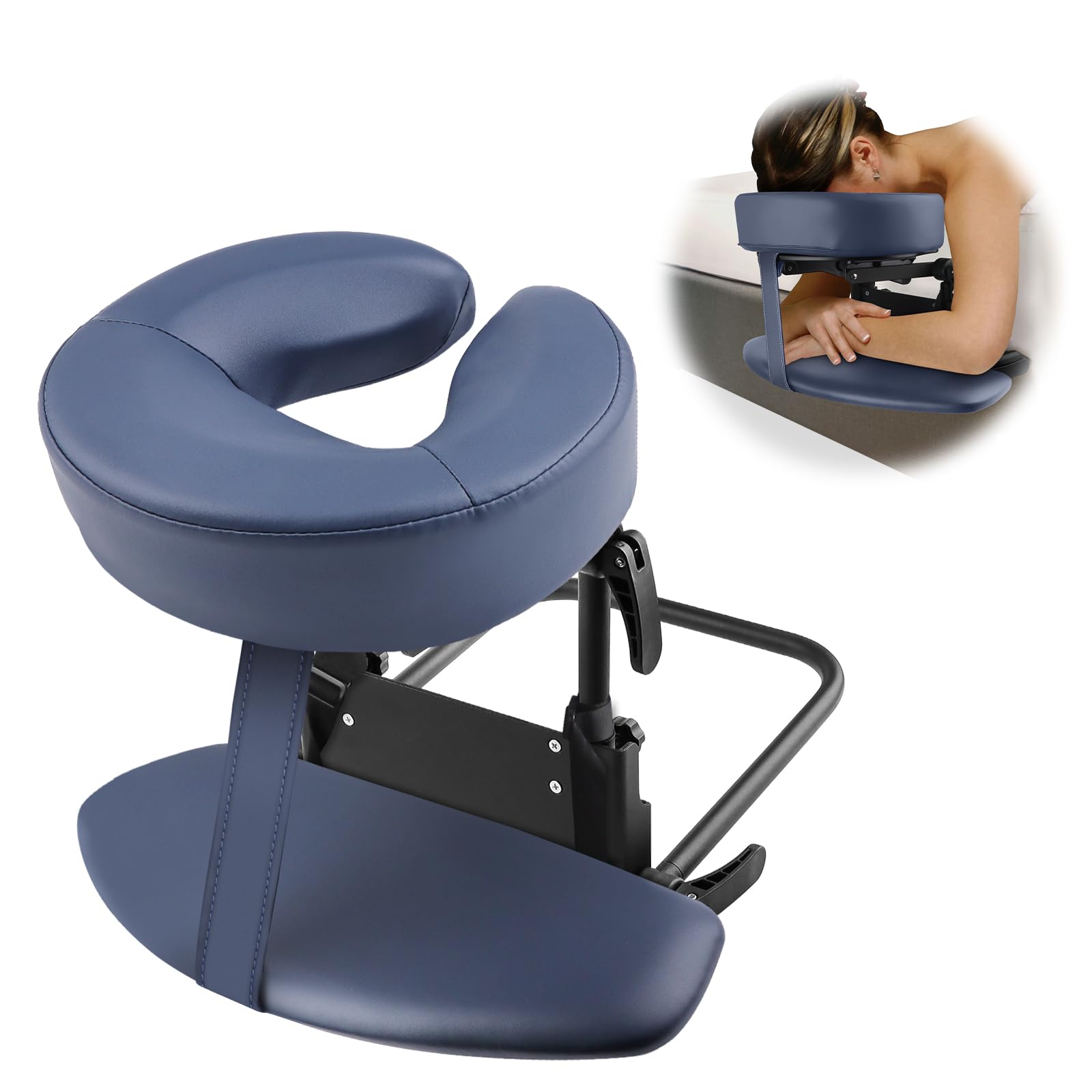 EBANKU Kit per massaggi per materasso, poggiatesta regolabile, cuscino a faccia in giù con bracciolo per lettino da massaggio per letto a casa (blu)
