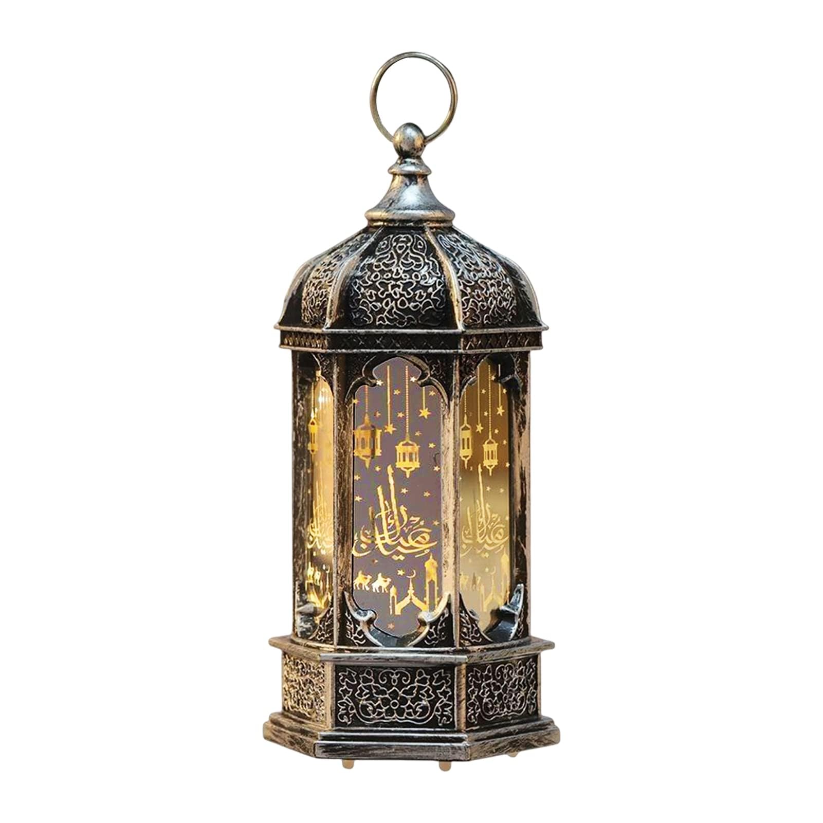 Ramadan Decorations Lantern, Eid Decorations Lights, Cute Hanging Ramadan LampsHoliday Lighting Wrought Iron Night Light, Ramadan Eid Decorations Ornament for Indoor Home Party (Silver)