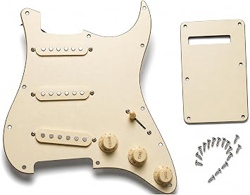 Upgraded Prewired Pickguard Loaded Modern Tone Triple Single Coil Pickups for Electric Guitars with 11 Holes, 3-Ply Pick Guards Wired SSS Pick Ups Wiring Harness Kit, Cream