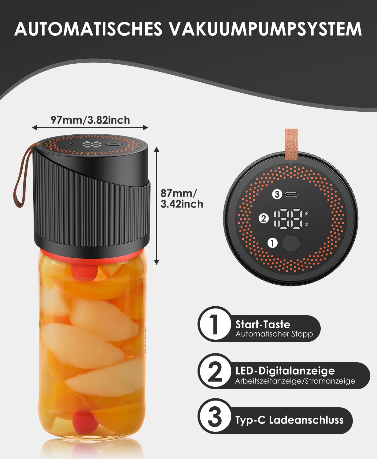 TANiCE Elektrischer Vakuumierer für Einmachgläser mit 10 Deckel Mason Jar Vacuum Sealer Machine Vakuumversiegelungsmaschine Vakuumiergerät klein Vakuumierer für Lebensmittel