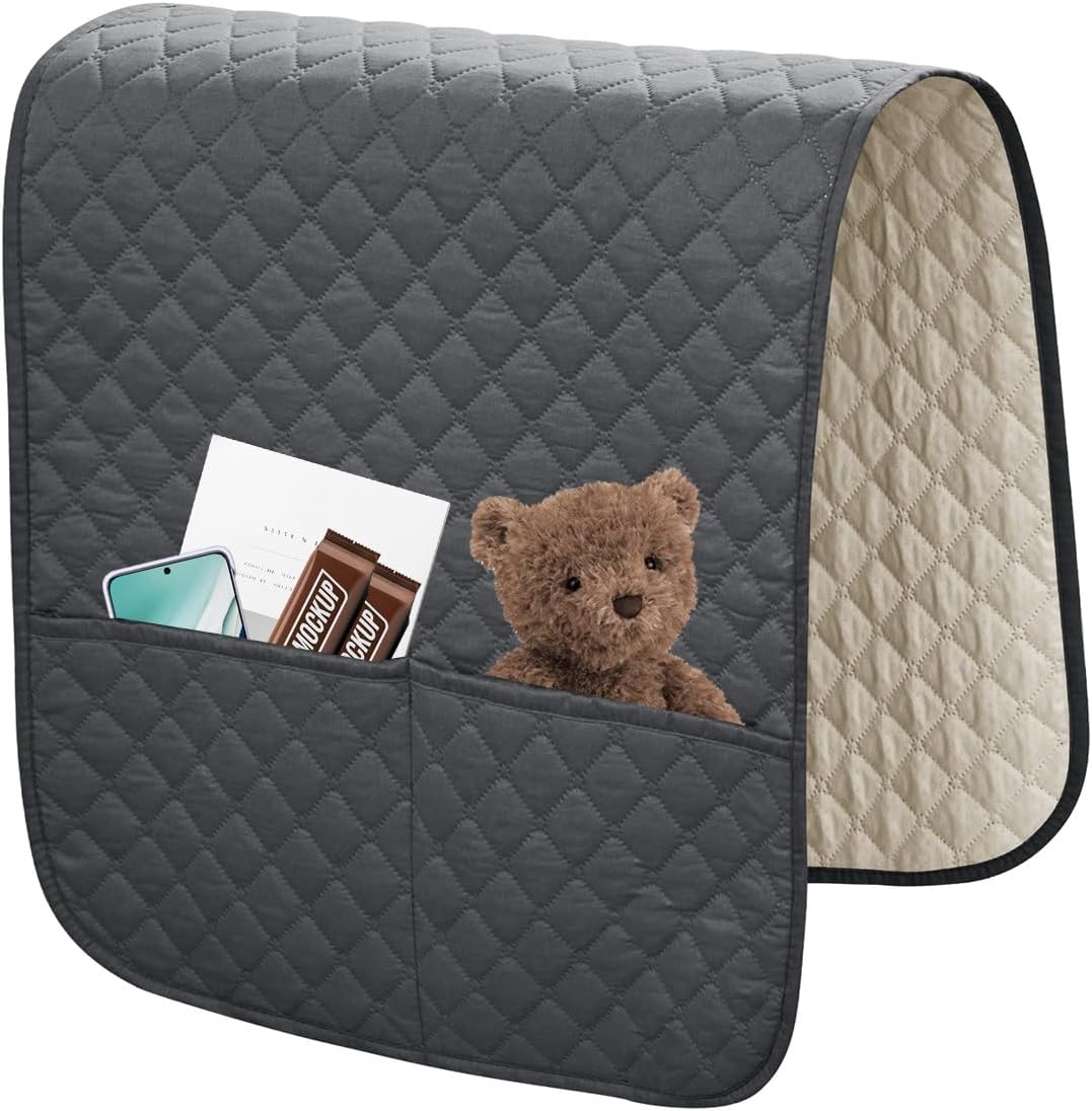 2 Pieces Large Size Sofa Arm Covers,Waterproof Diamond Quilted Armrest