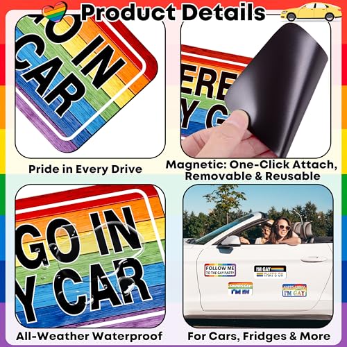 Image of 16PCS Gay Pride Car Bumper Magnets: Funny Rainbow Decals Bulk for LGBT Parade, Truck, Fridge, Cruise - Prank Gift Idea (Retro Fresh)