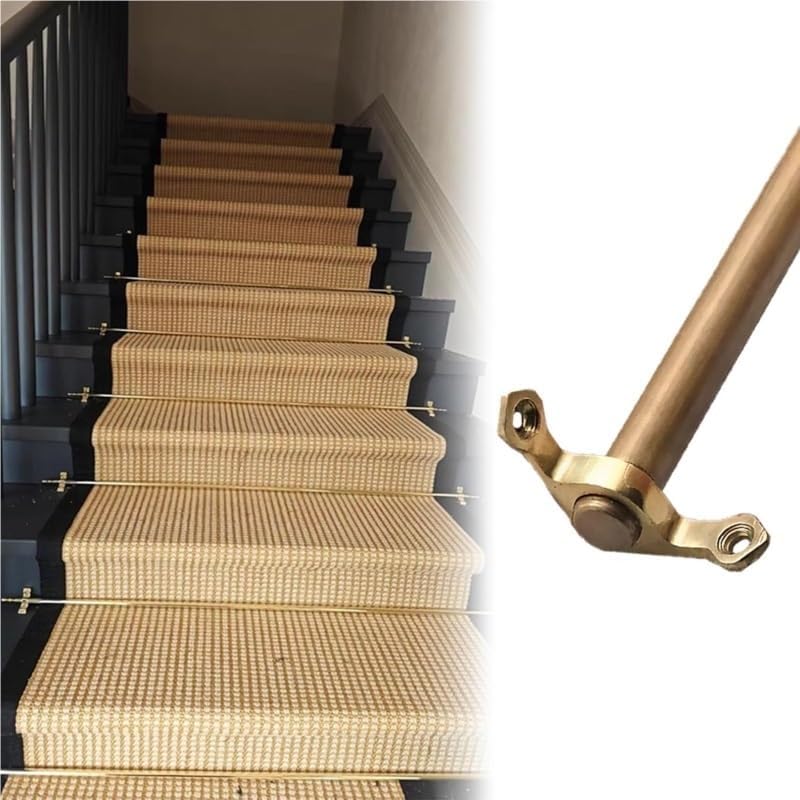 Brass Stair Rods 5/8" Dia with Bracket - 3pcs 22in for Carpet Runners, Secure Stair Carpets, Easy Installation, Customizable Staircase Solutions, Durable and Stylish