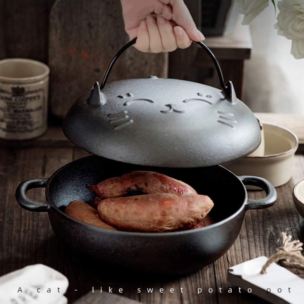 Geröstete Süßkartoffelpfanne aus Gusseisen, multifunktionale Bratpfanne for gerösteten Mais und Kartoffeln, unbeschichteter gerösteter Kastanien-Süßkartoffel-Wok