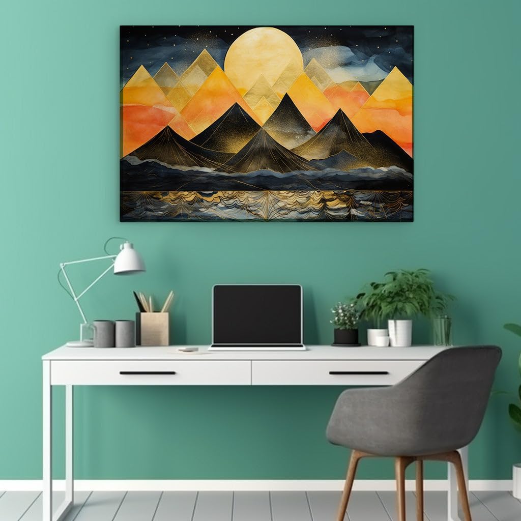 Canvas for Living room. Moonlit Majesty Mystique Mountains and River Reflections, 27 x 18 inch Canvas Wall Art - Contemporary Masterpieces - Modern Home Decor - 69x46 cm (27x18 inch)