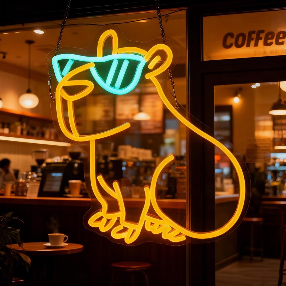 Neon Capybara, Neon LED Kapibara, panel świetlny kapibara ze ściemniaczem USB, do pokoju dziecięcego, dekoracja ścienna