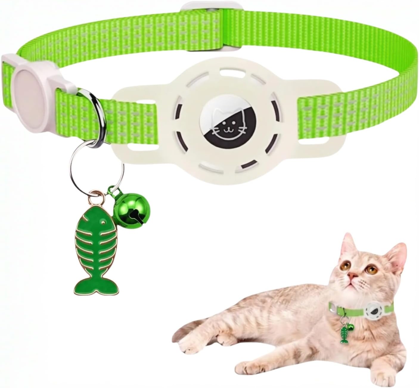 Glow AirTag Cat Collar, Breakaway Reflective Adjustable Kitten Collar | Secure AirTag Holder & Bell,Durable Woven-In Reflective Strap, 15g Lightweight, Adjustable 7.8-12.6"for Girl & Boy Cats
