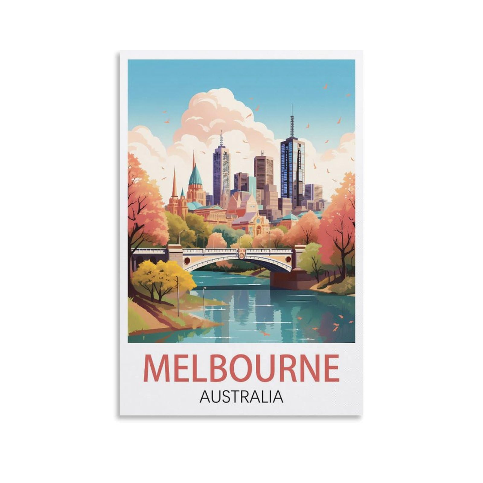 Losnabo Unframe-Style Melbourne Australia Vintage Travel Poster 08X12inch(20X30cm) Canvas Wall Poster And Art Picture Print Modern Home Bedroom Decor