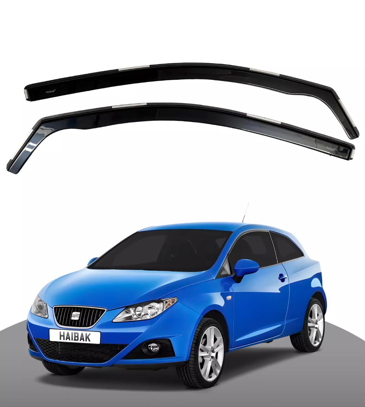 Haibak Juego de deflectores de viento compatibles con Seat Ibiza MK4 6J 2009-2017 2 puertas tintadas, 2 piezas en ajuste de canal