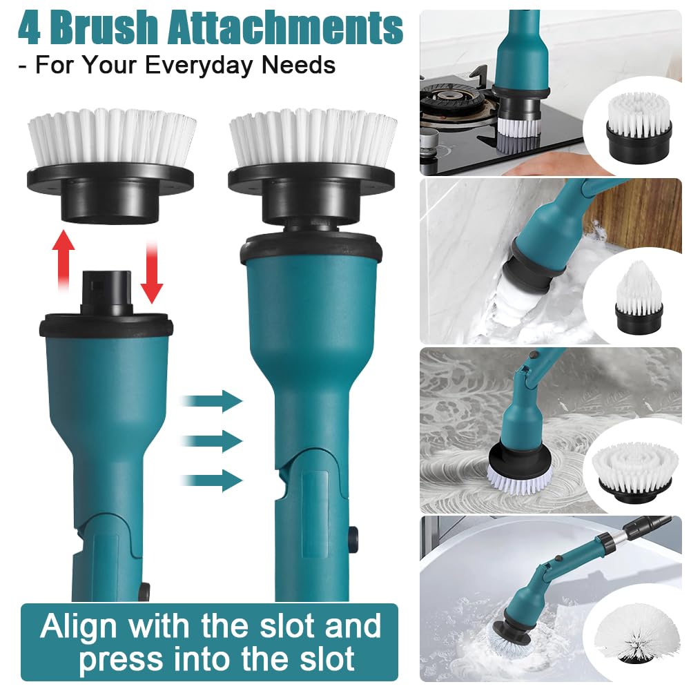 Elektrische Reinigungsbürste, Akku Spin Scrubber für Makita 18V Akku Inklusive 8 Reinigungsbürstenköpfen 63-125cm Dehnbar Reinigungsbürste Ausgestattet mit Verlängerungsstange 2 Geschwindigkeitsstufen