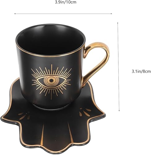 Miniatura 4 de Hemoton Taza de café de ojo azul turco con platillo, juego de taza de cerámica contra el mal de ojo, símbolo de protección, amuleto, taza de té,