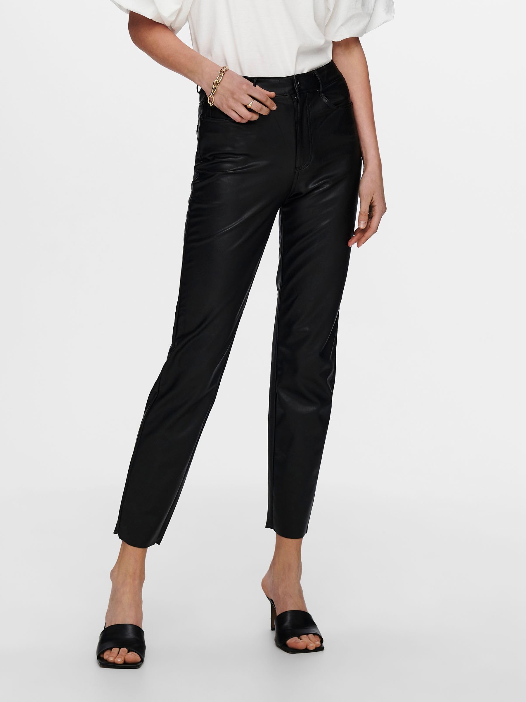 ONLY Onlemily Hw St Ank Faux Cuir PNT Noos Pantalons Femme