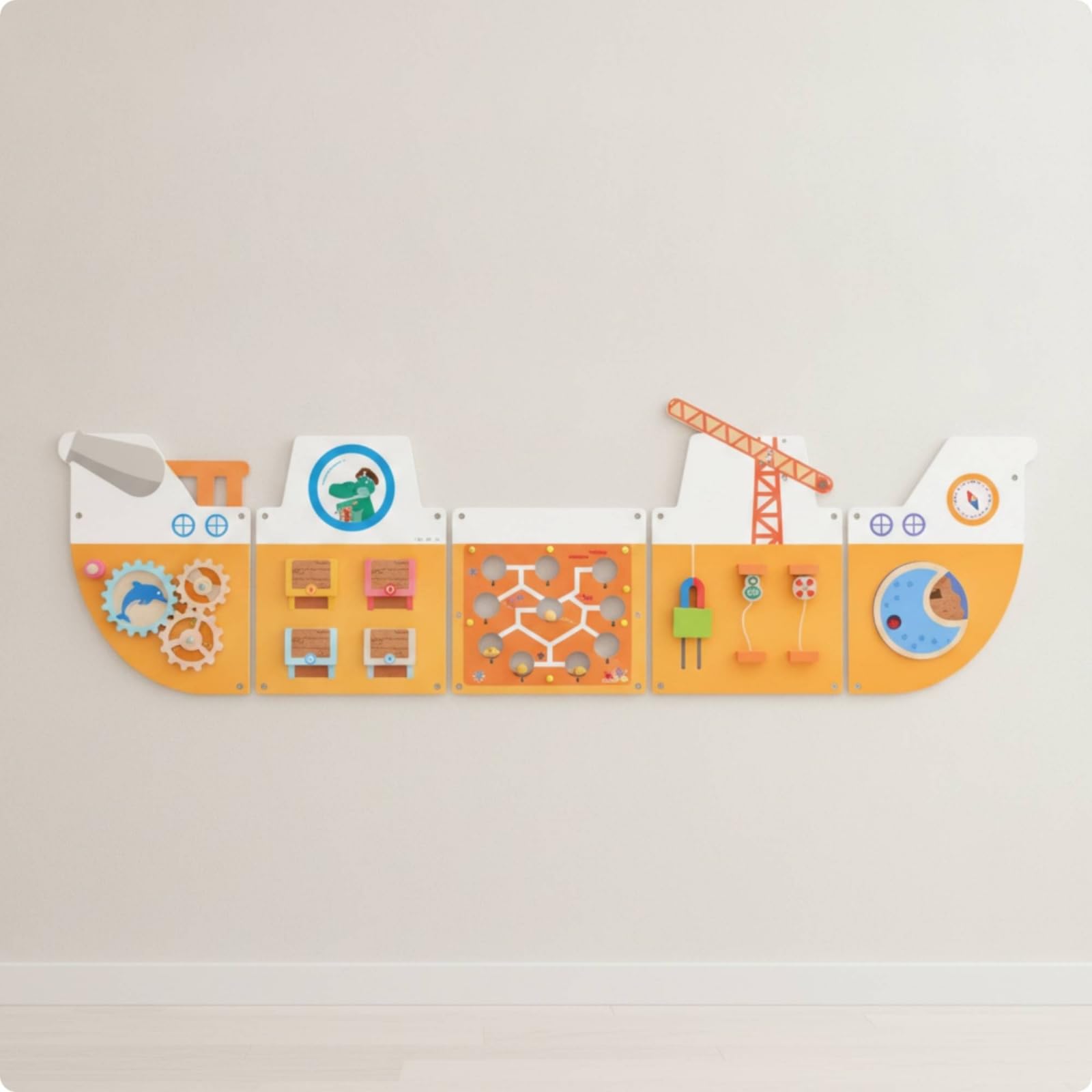 Amagogo Kinder Wandtafel Aktivitätsbrett Lernboard Spieltafel aus Holz mit Schiebern Perlen Zahnrädern Drehteilen zur, 4,8 Kg, Regenbogen Wandspiel