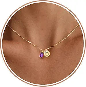 Initial Birthstone Necklace for Women, Dainty Gold Necklace for Women with Initial Birthday Gifts for Her Teen Trendy Stuff Letter A-Z Pendant Mothers Day Necklaces Gifts for Mom Daughter Sister Christmas Jewelry