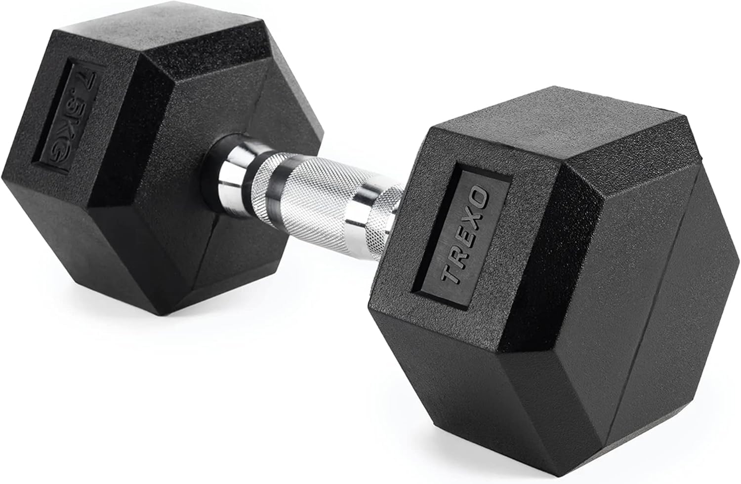 TREXO Hexagon Dumbbells 7.5 kg Hex Dumbbells with Durable Rubberised Cast Iron for Strength Training with Ergonomic Chrome-Plated Handle Weights Training Home Dumbbell for Men and Women