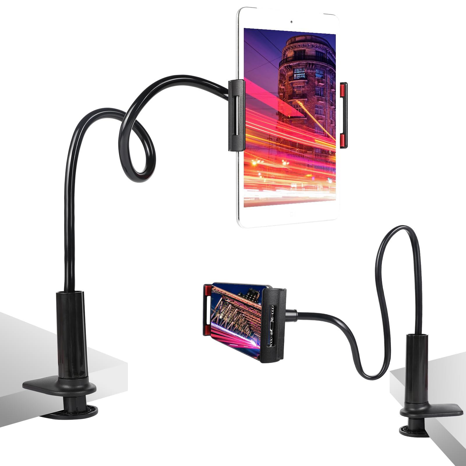 Selfdee Tablet Stand Holder for Bed Gooseneck Adjustable Flexible Long Arm Tablets Mount Clamp Cell Phone Holder Lazy